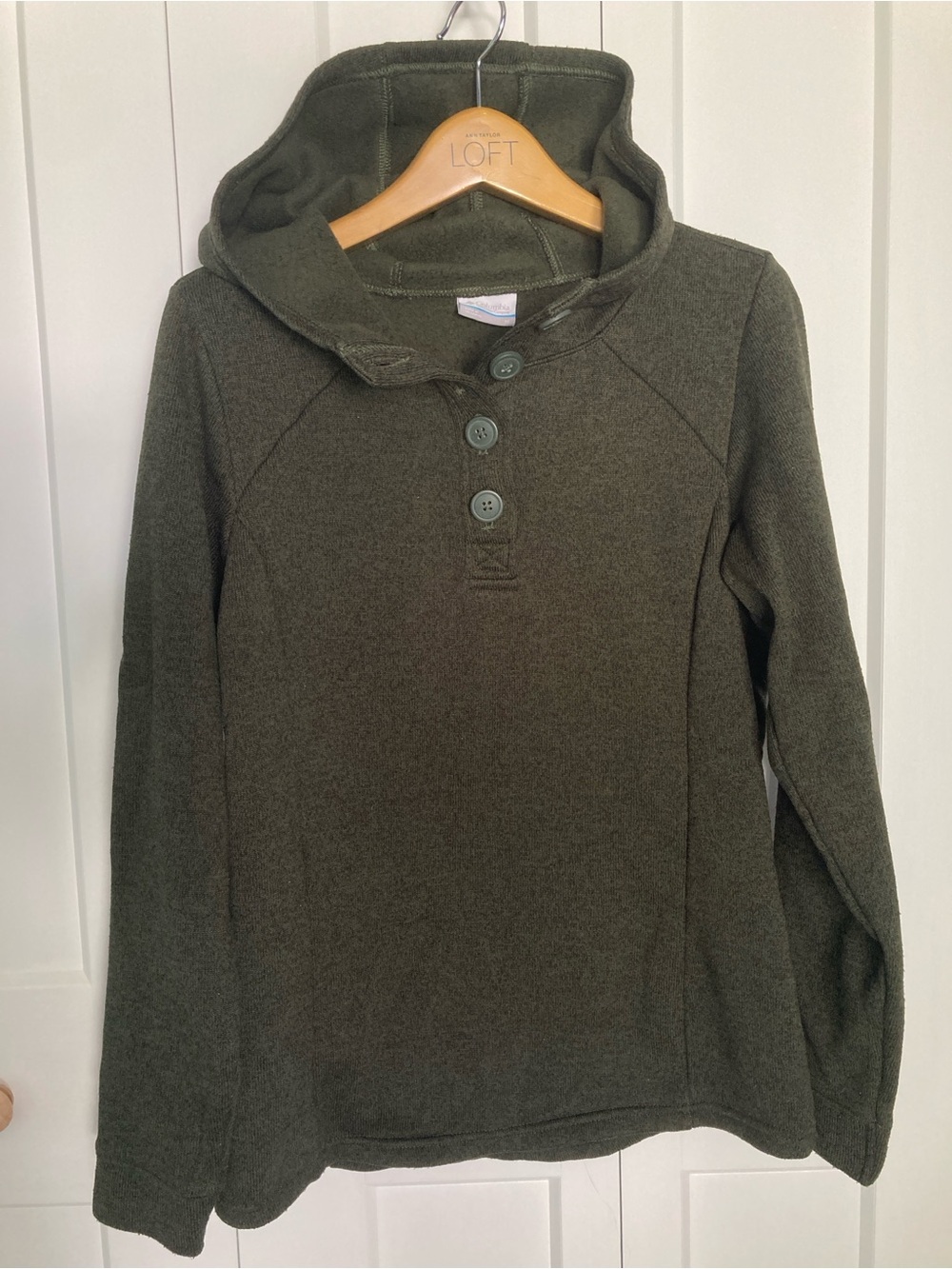 Columbia Olive Hooded Button Pullover Sweater